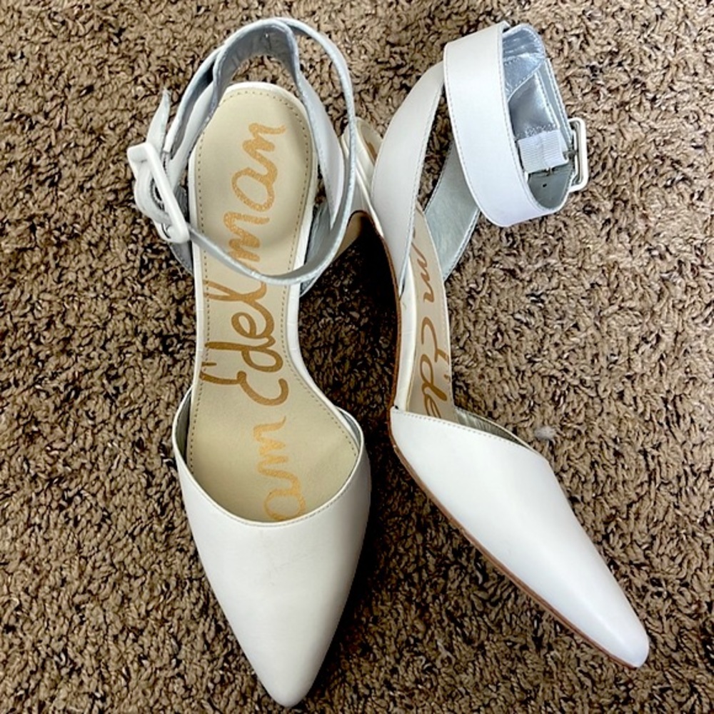 Sam Edelman white Okala Leather Ankle-Wrap Pump
